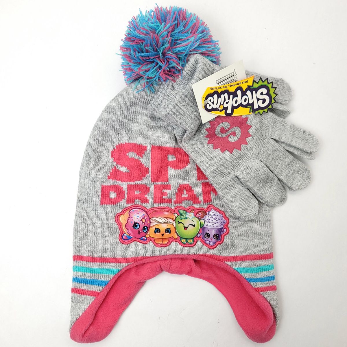 Youth - SPK Dreams Shopkins 2pcs set Pom Winter hat & Gloves - Character Knit Toque Set