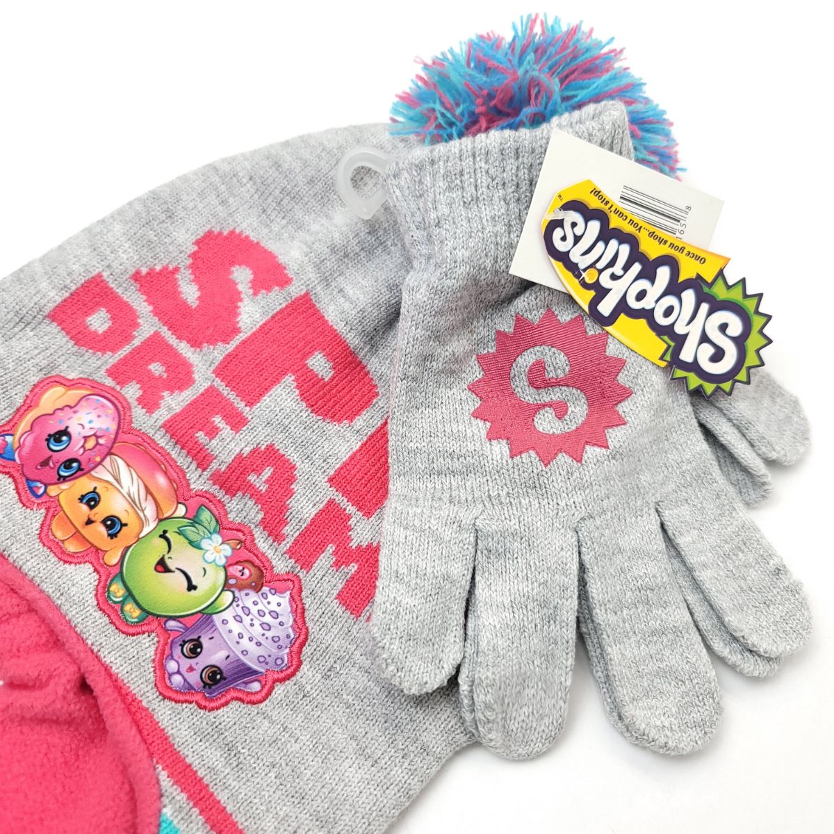 Youth - SPK Dreams Shopkins 2pcs set Pom Winter hat & Gloves - Character Knit Toque Set