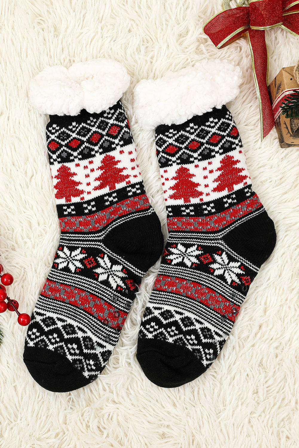 Black Christmas Tree Pattern Thermal Socks