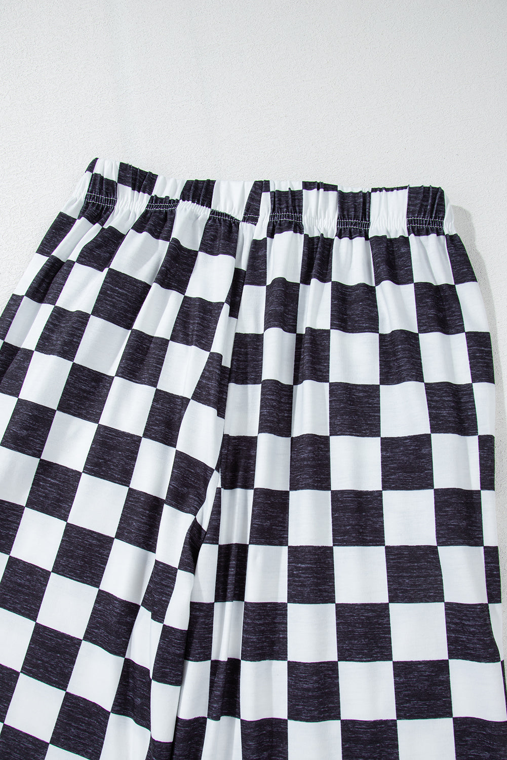 Black Checkered Print High Waist Wide Leg Pants