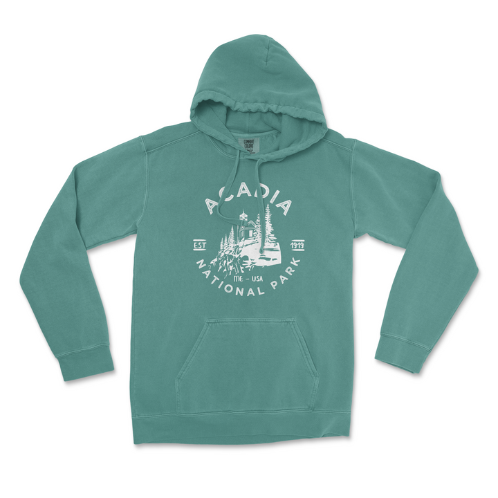 Acadia Lighthouse National Park Comfort Colors Hoodie - S / Blue Spruce - hoodie