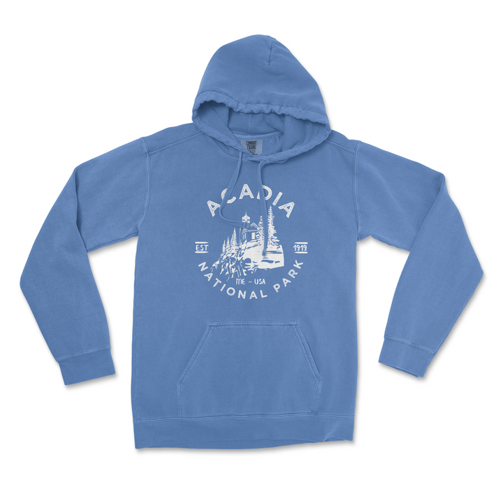 Acadia Lighthouse National Park Comfort Colors Hoodie - S / Flo Blue - hoodie