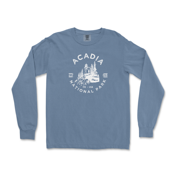 Acadia Lighthouse National Park Comfort Colors Long Sleeve T Shirt - S / BlueJean - tshirt