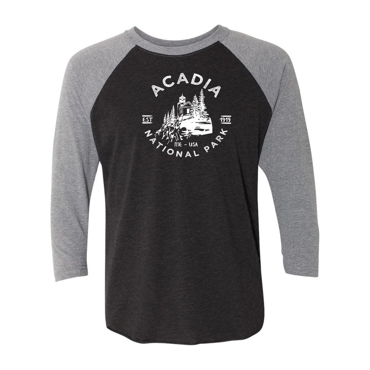 Acadia Lighthouse National Park Raglan - HeatherSleeve Black / S - Raglan