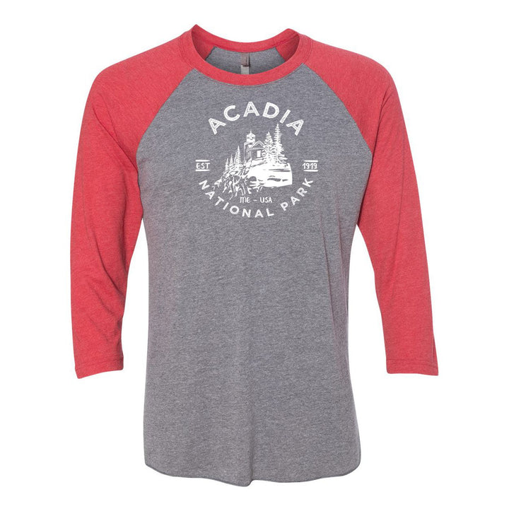 Acadia Lighthouse National Park Raglan - VRedSleeve Heather / S - Raglan