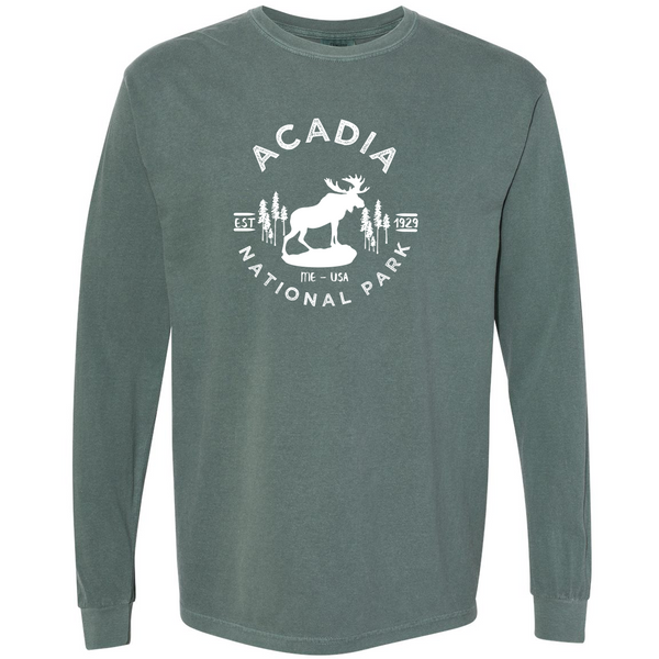 Acadia National Park Comfort Colors Long Sleeve T Shirt - S / Blue Spruce - tshirt