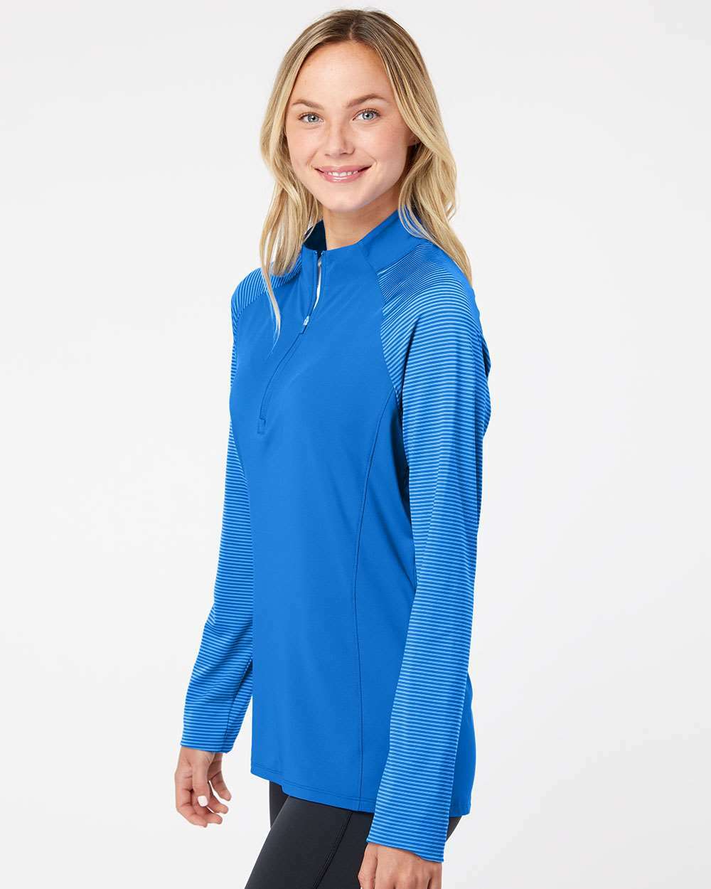 Quarter Zips-Adidas Women's Stripe Block Quarter-Zip Pullover A521-torontoscreenprinting.ca