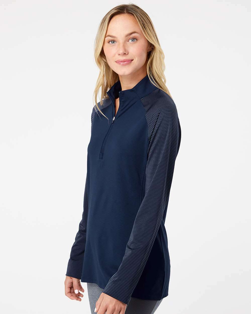 Quarter Zips-Adidas Women's Stripe Block Quarter-Zip Pullover A521-torontoscreenprinting.ca