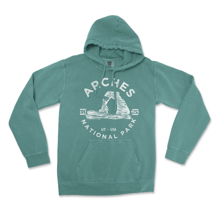 Arches National Park Comfort Colors Hoodie - S / Blue Spruce - hoodie