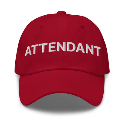 Red attendant uniform embroidered work embroidered dad hat with ATTENDANT design