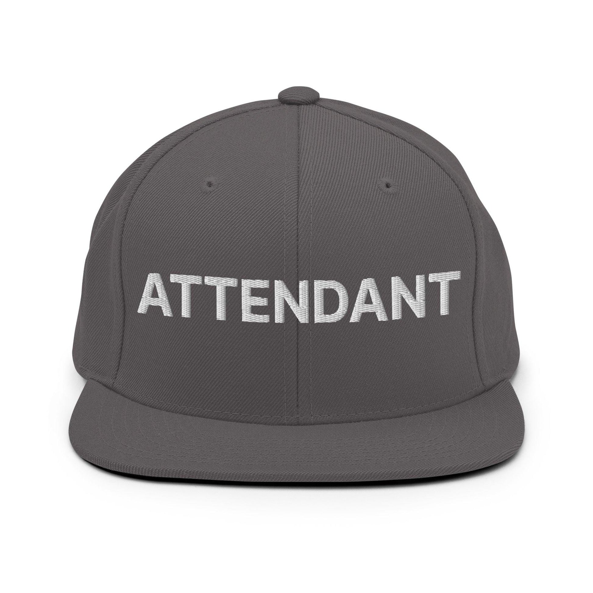 Attendant Uniform Work Embroidered Flat Bill Brim Snapback Hat - Dark Grey