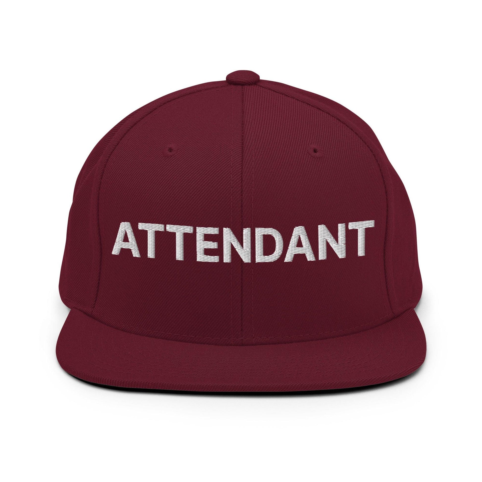 Attendant Uniform Work Embroidered Flat Bill Brim Snapback Hat - Maroon