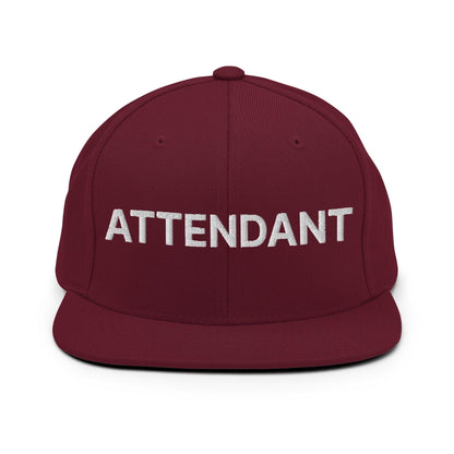 Attendant Uniform Work Embroidered Flat Bill Brim Snapback Hat - Maroon
