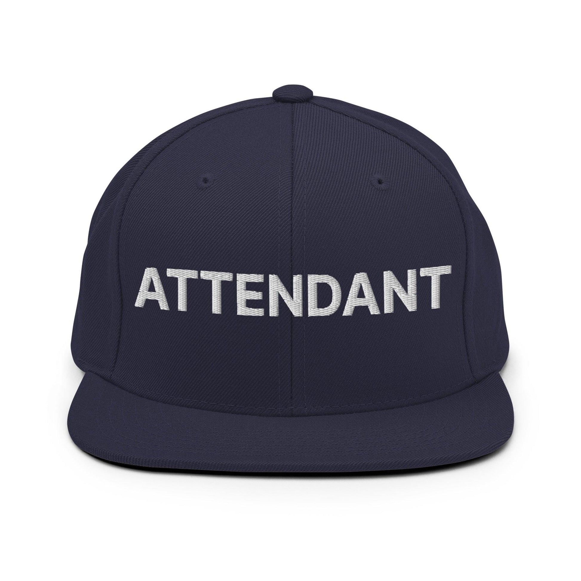 Attendant Uniform Work Embroidered Flat Bill Brim Snapback Hat - Navy