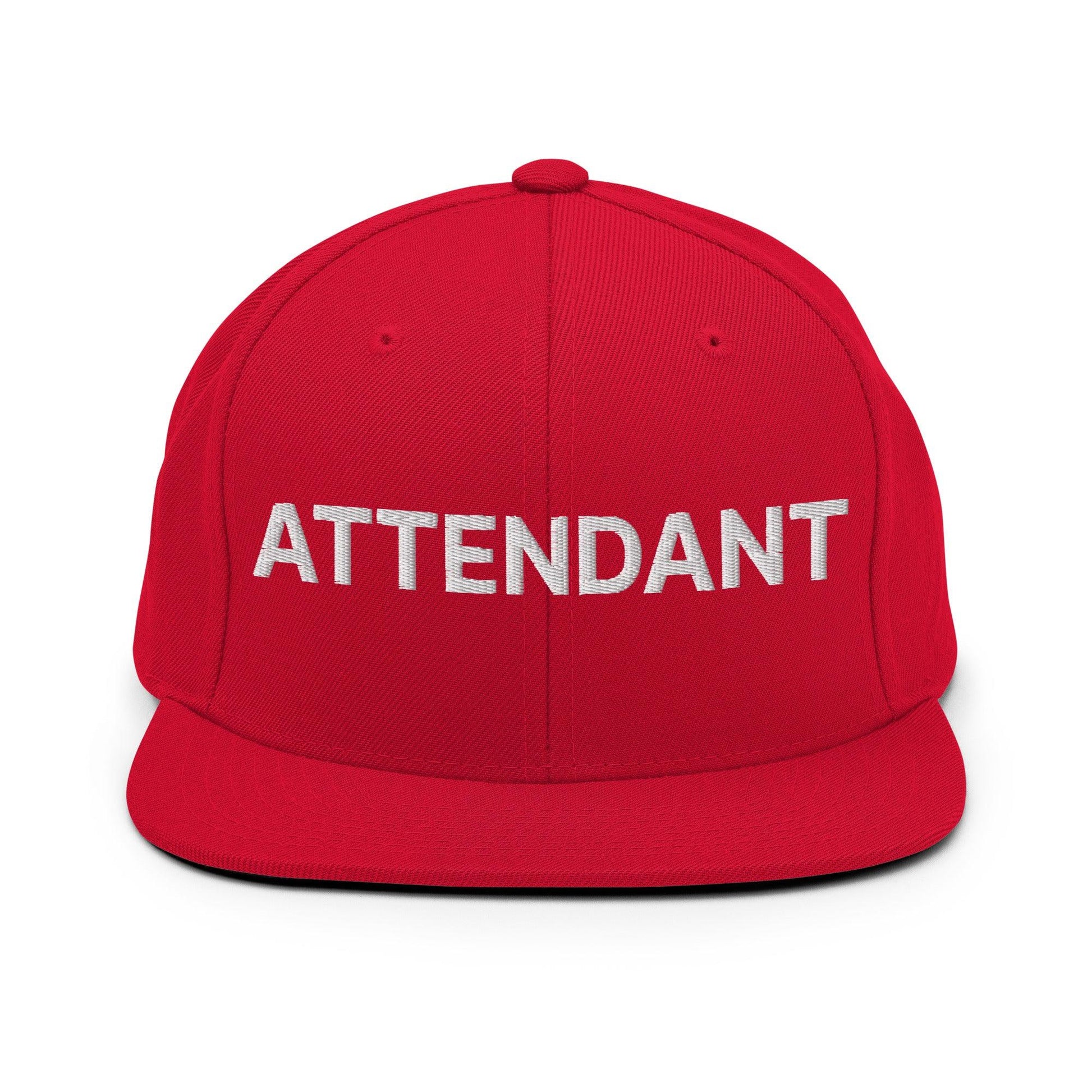 Attendant Uniform Work Embroidered Flat Bill Brim Snapback Hat - Red