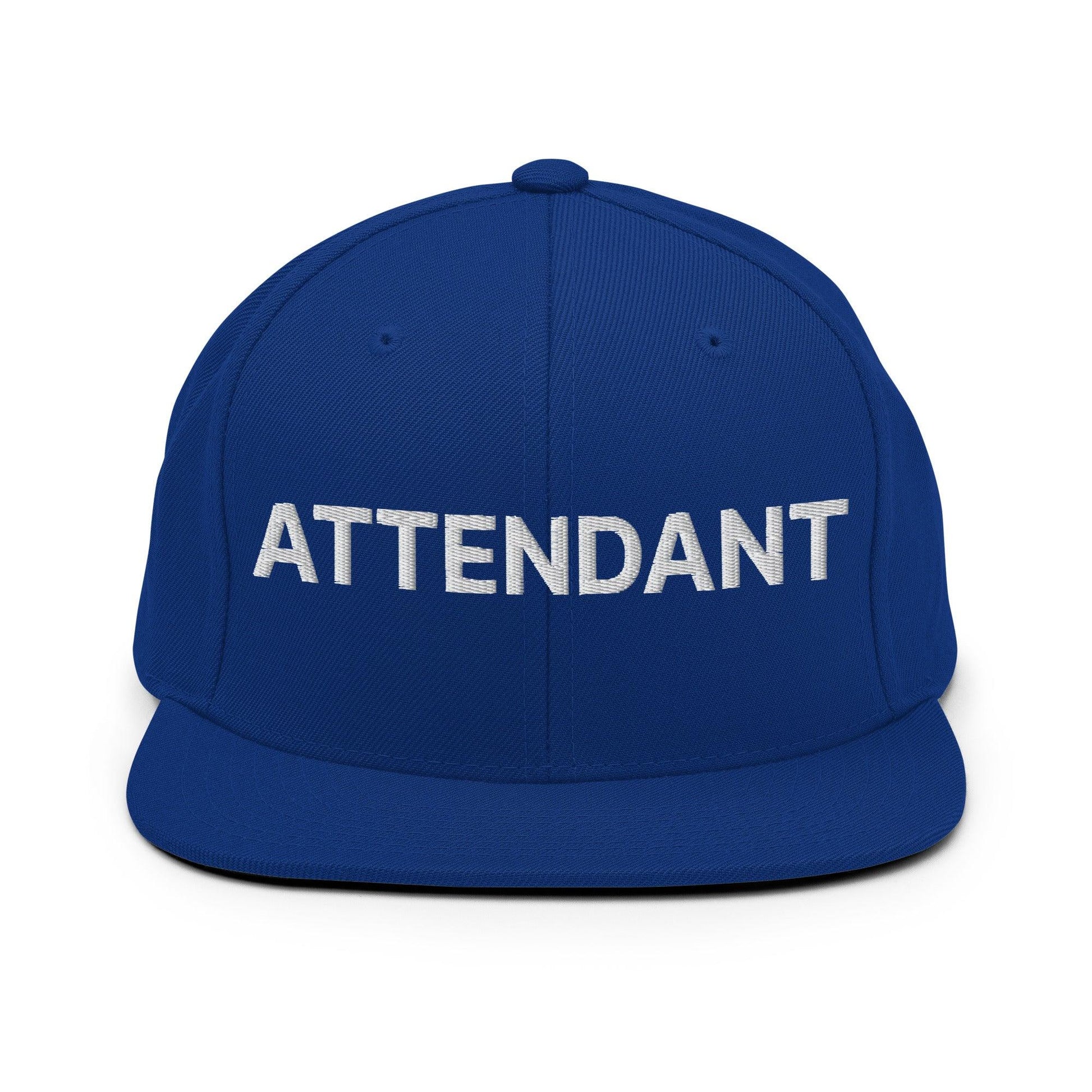 Attendant Uniform Work Embroidered Flat Bill Brim Snapback Hat - Royal Blue