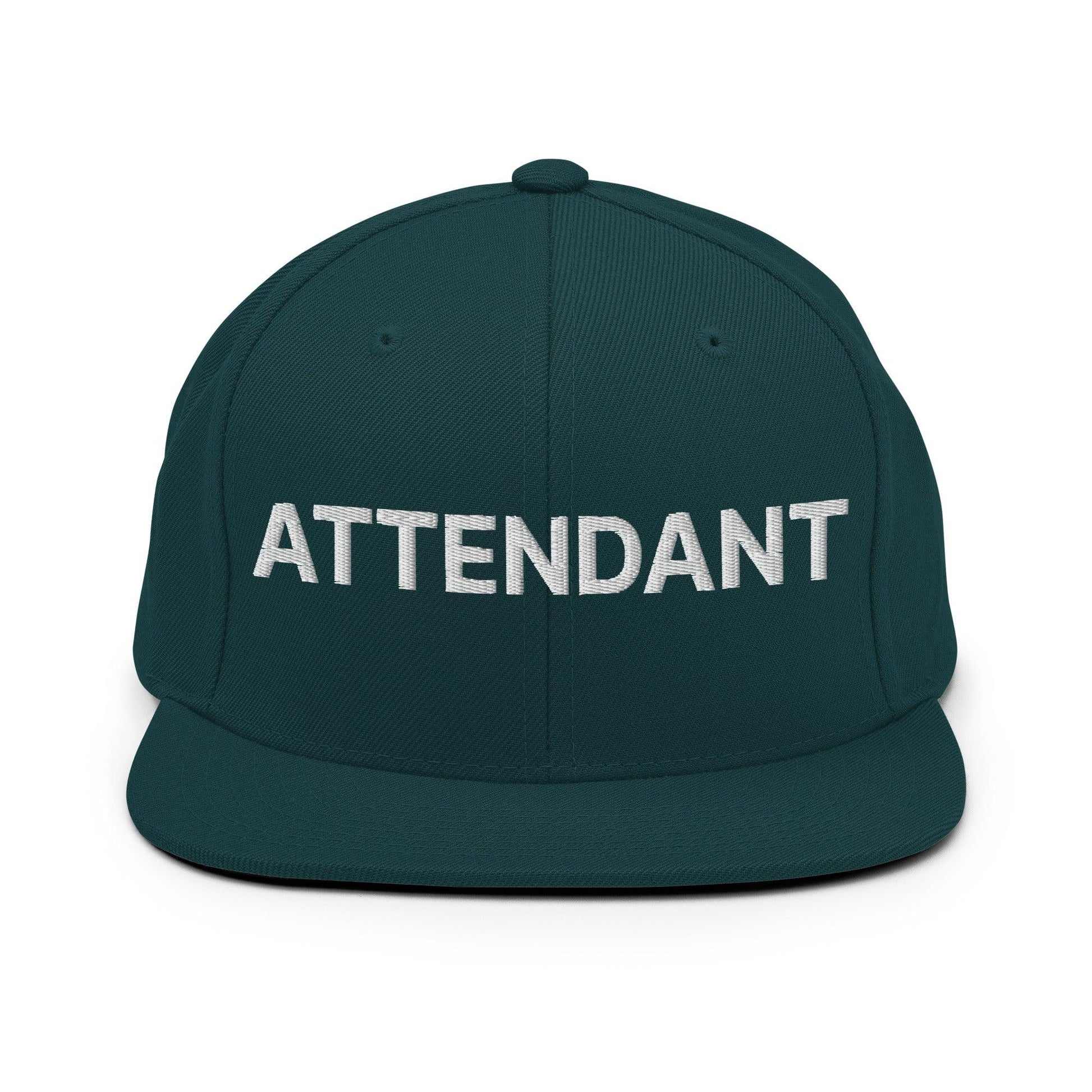 Attendant Uniform Work Embroidered Flat Bill Brim Snapback Hat - Spruce