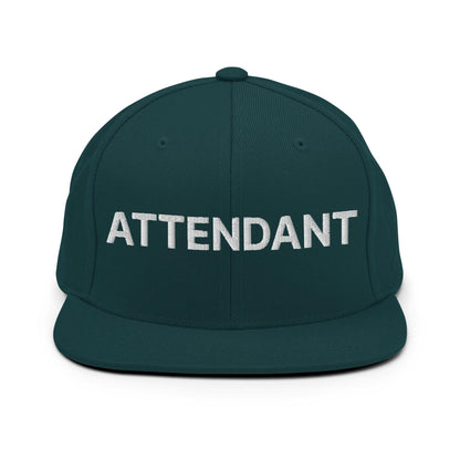Attendant Uniform Work Embroidered Flat Bill Brim Snapback Hat - Spruce