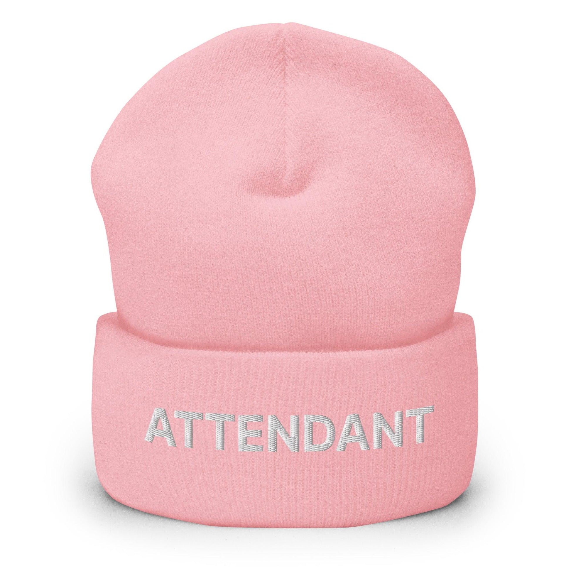 Pink embroidered knit cuffed beanie from Attendant Uniform Work collection