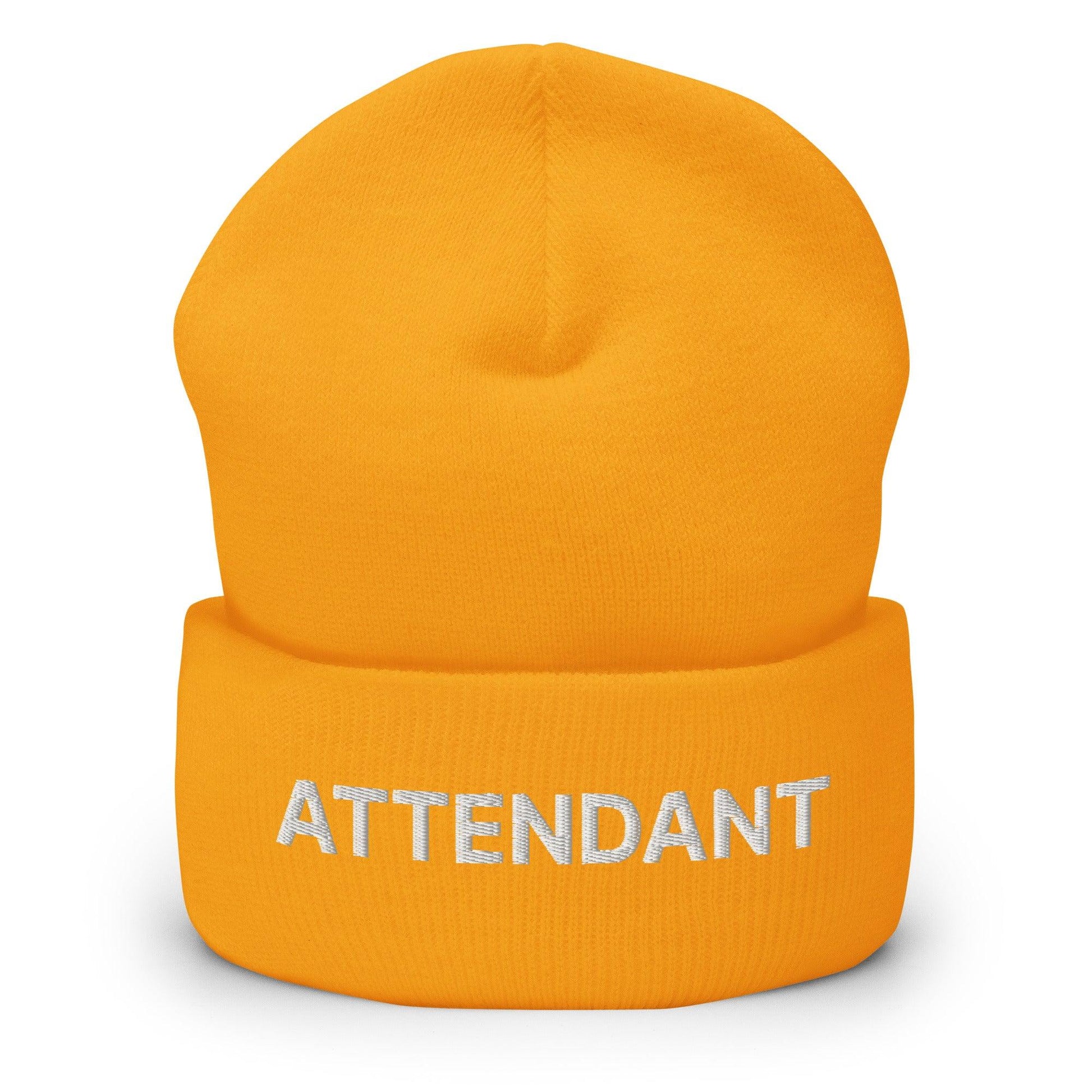 Orange attendant uniform work embroidered knit cuffed beanie for professional safety wear