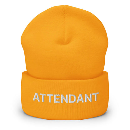 Orange attendant uniform work embroidered knit cuffed beanie for professional safety wear