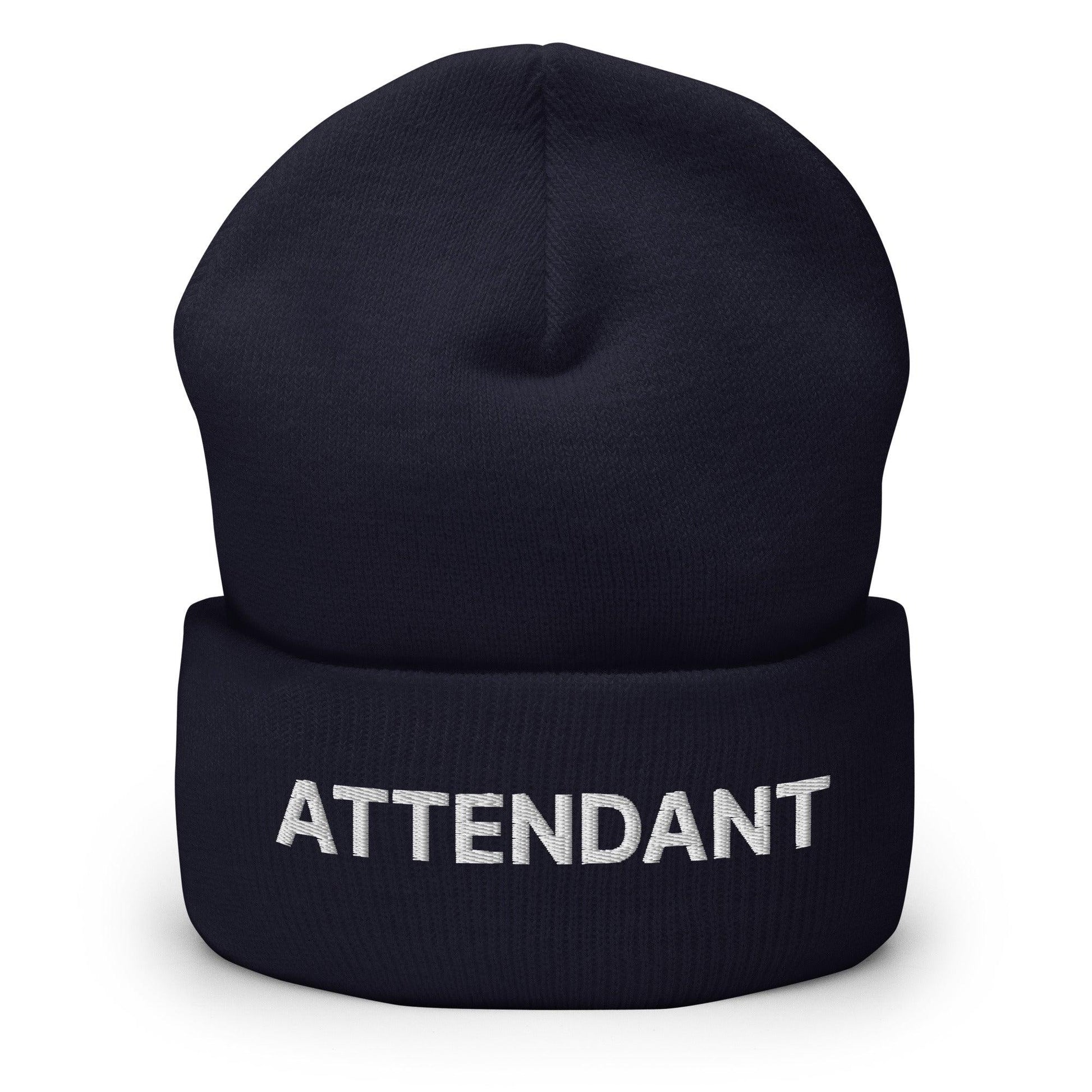 Navy blue attendant uniform work embroidered knit cuffed beanie for professional staff