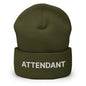 Olive green attendant uniform work embroidered knit cuffed beanie for professional attire