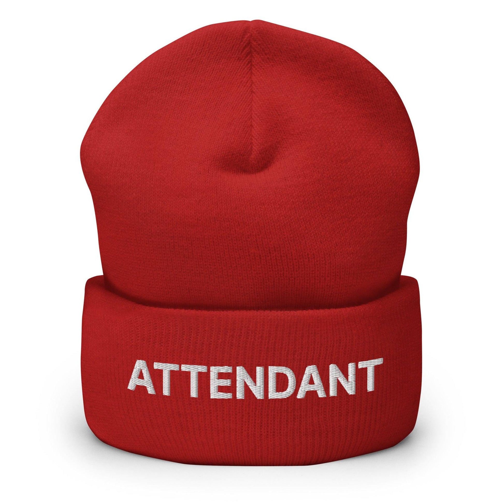 Red knit beanie from Attendant Uniform Work Embroidered Knit Cuffed Beanie collection