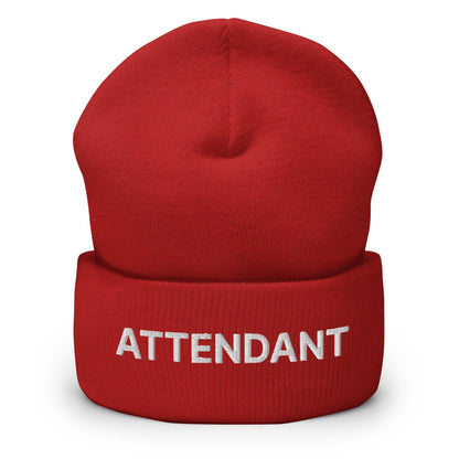 Red knit beanie from Attendant Uniform Work Embroidered Knit Cuffed Beanie collection