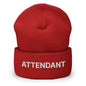 Red knit beanie from Attendant Uniform Work Embroidered Knit Cuffed Beanie collection