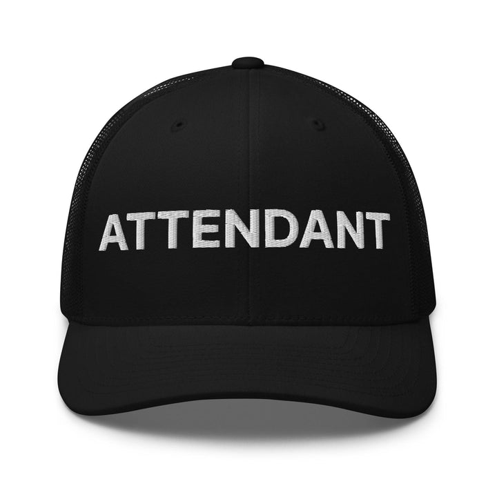 Attendant Work Block Embroidered Mesh Trucker Hat - Black