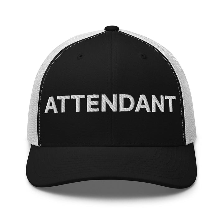 Attendant Work Block Embroidered Mesh Trucker Hat - Black/ White