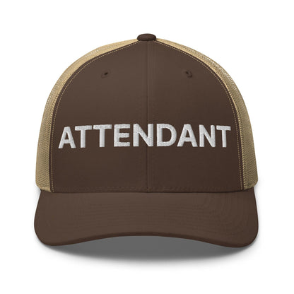 Attendant Work Block Embroidered Mesh Trucker Hat - Brown/ Khaki