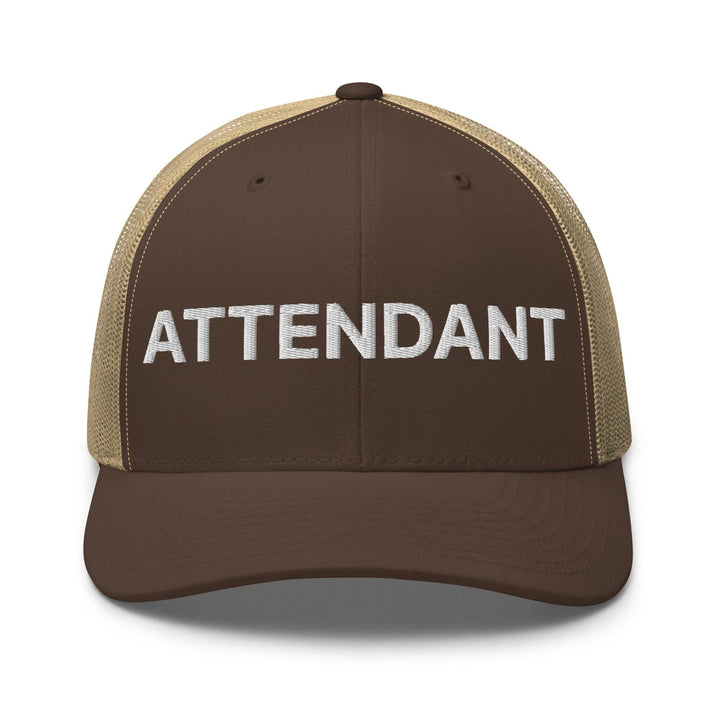Attendant Work Block Embroidered Mesh Trucker Hat - Brown/ Khaki