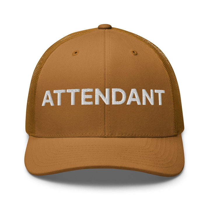 Attendant Work Block Embroidered Mesh Trucker Hat - Caramel
