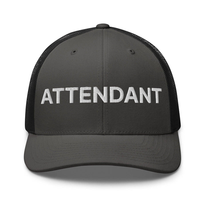 Attendant Work Block Embroidered Mesh Trucker Hat - Charcoal/ Black