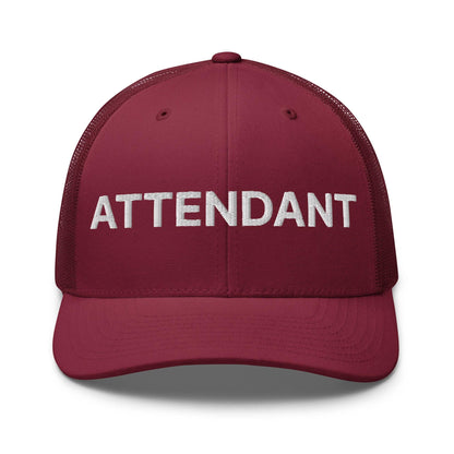 Attendant Work Block Embroidered Mesh Trucker Hat - Cranberry
