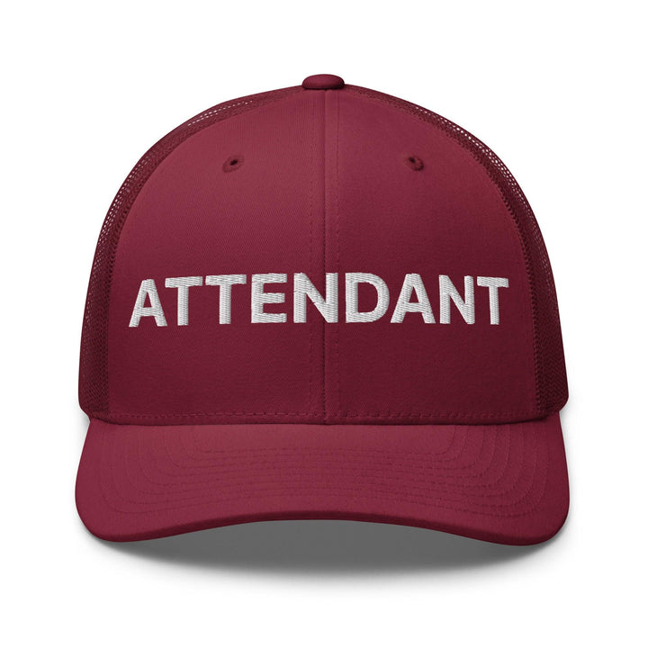 Attendant Work Block Embroidered Mesh Trucker Hat - Cranberry