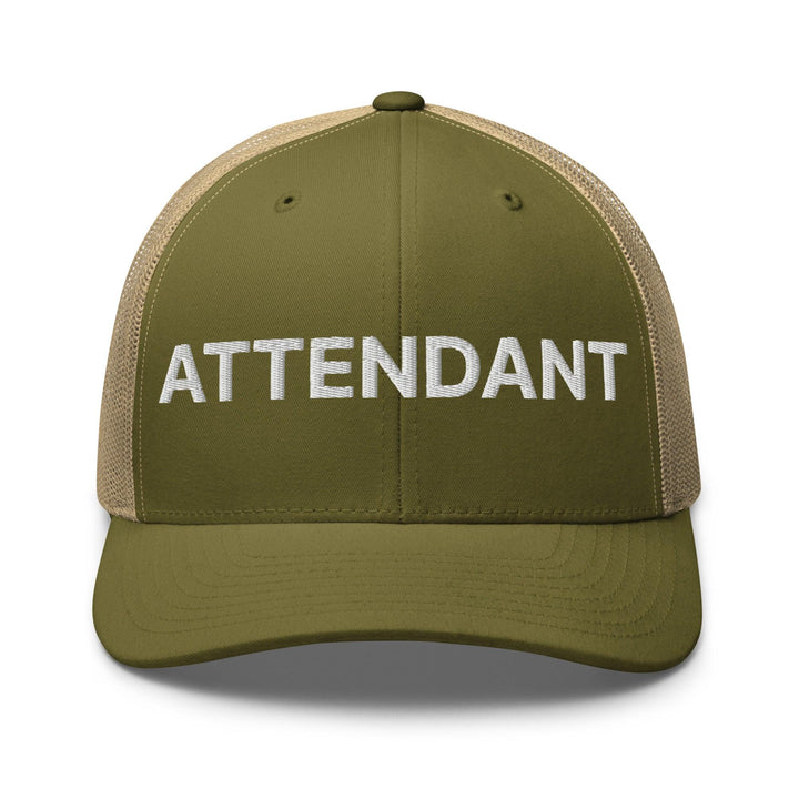 Attendant Work Block Embroidered Mesh Trucker Hat - Moss/ Khaki
