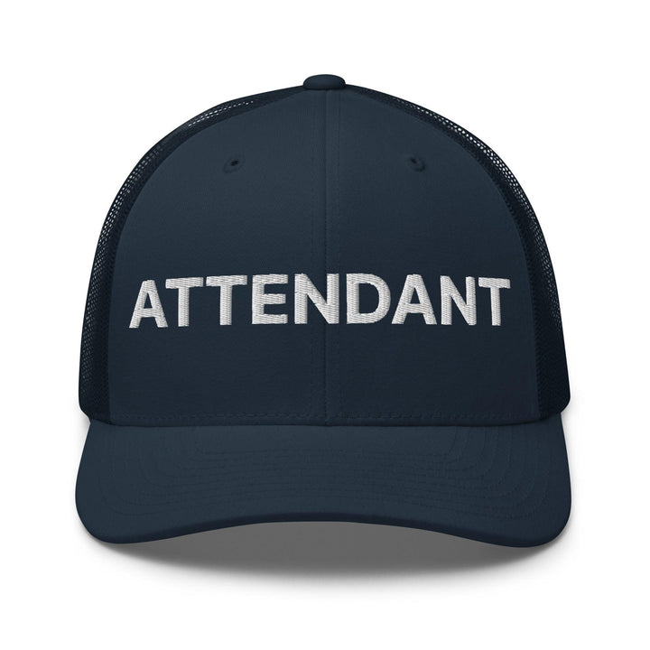 Attendant Work Block Embroidered Mesh Trucker Hat - Navy