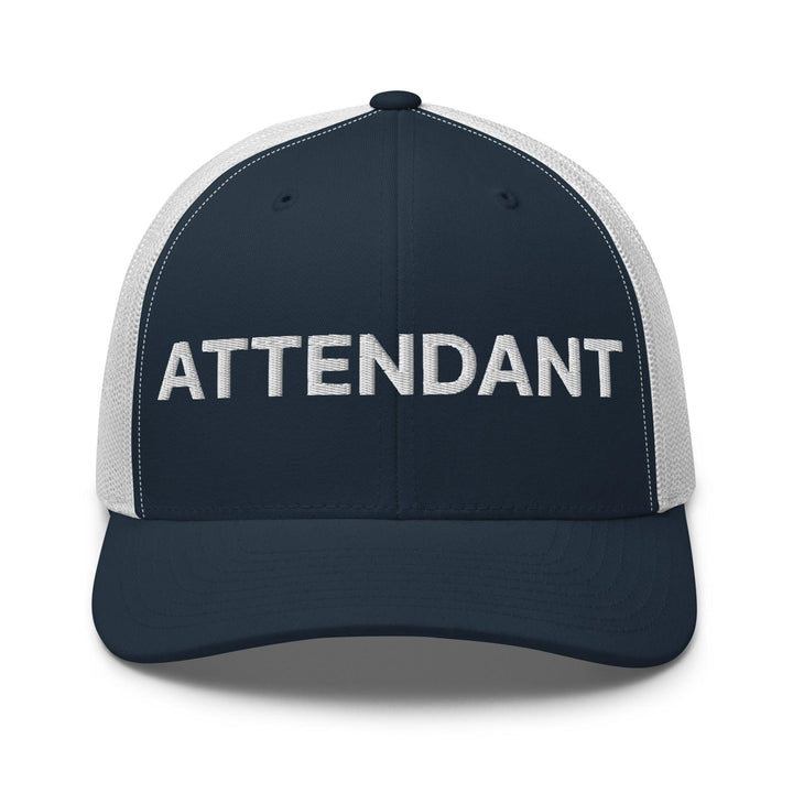 Attendant Work Block Embroidered Mesh Trucker Hat - Navy/ White
