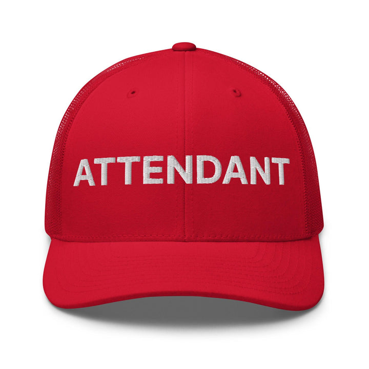 Attendant Work Block Embroidered Mesh Trucker Hat - Red