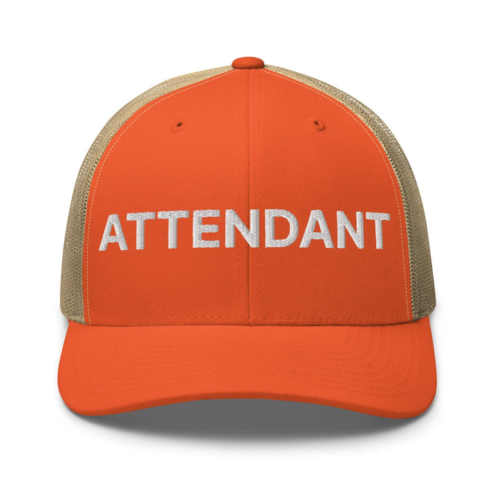 Attendant Work Block Embroidered Mesh Trucker Hat - Rustic Orange/ Khaki
