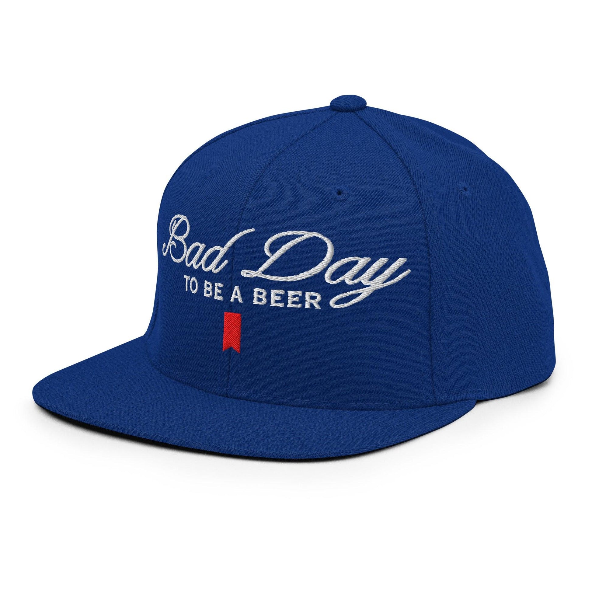 Bad Day to be a Beer Embroidered Flat Bill Brim Snapback Hat Blue