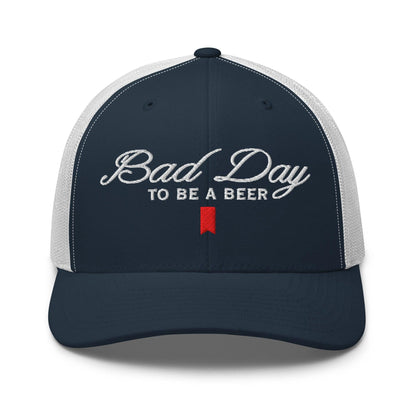 Bad Day to be a Beer Embroidered Mesh Trucker Hat Blue - Navy/ White
