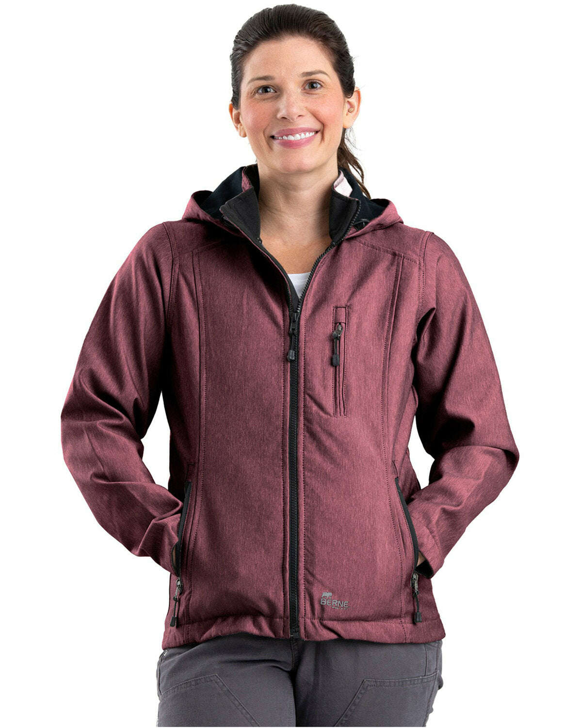 Burgundy Berne Ladies Hooded Softshell Jacket WJS301 for stylish protection