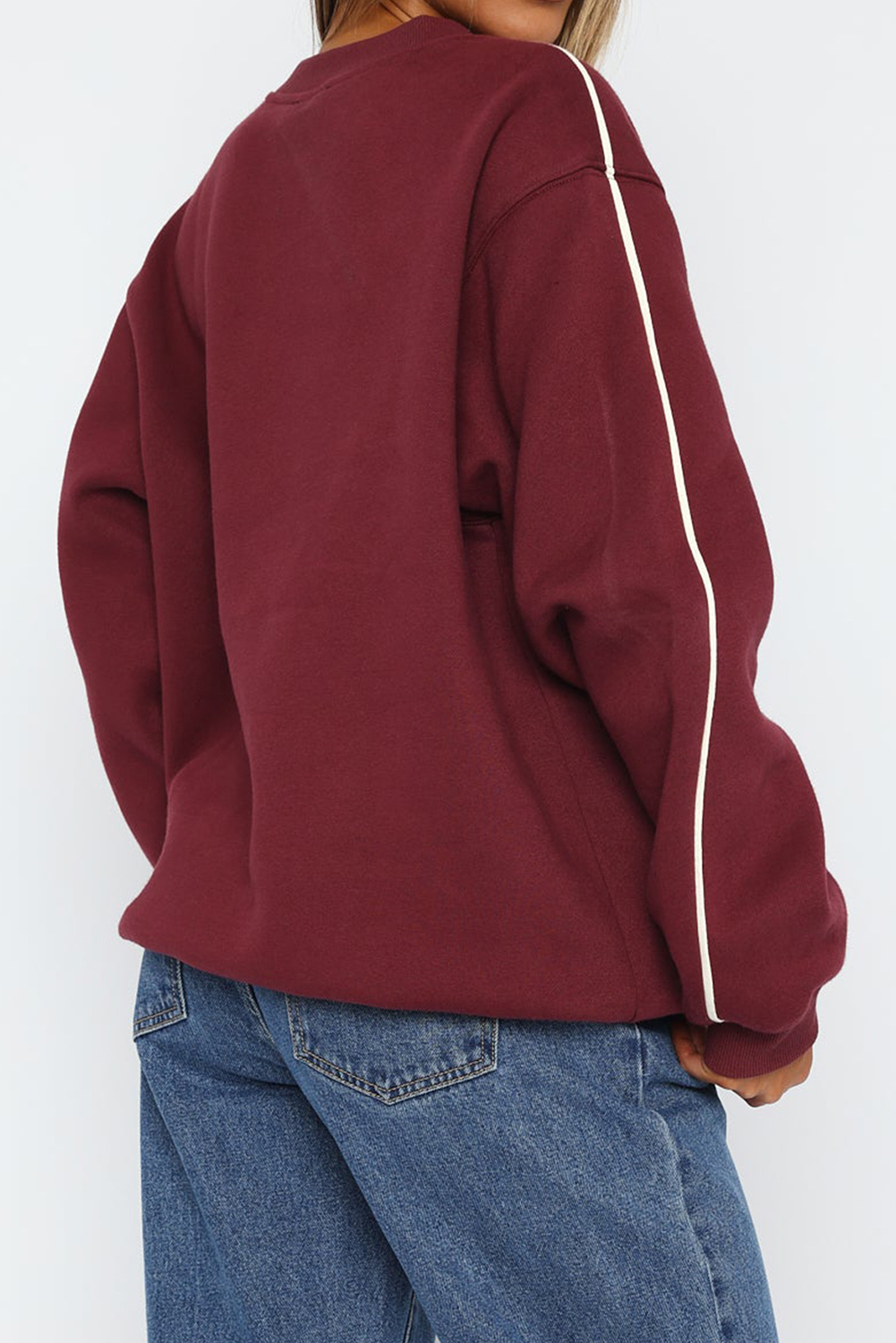 Burgundy Casual Colorblock Loose Tunic Sweatshirt