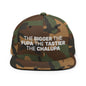 The Bigger the Fupa Tastier Chalupa Embroidered Flat Bill Brim Snapback Hat - Green Camo
