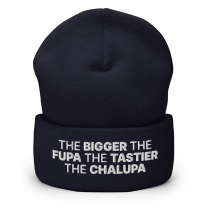 The Bigger the Fupa Tastier Chalupa Embroidered Knit Cuffed Beanie - Navy