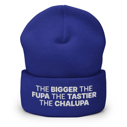 The Bigger the Fupa Tastier Chalupa Embroidered Knit Cuffed Beanie - Royal